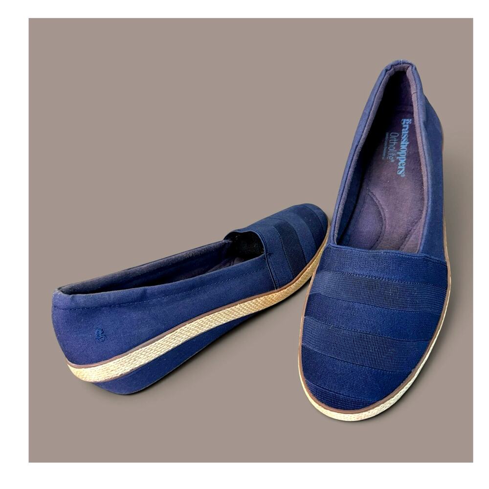 Grasshoppers Ortholite Women 11 Wedge Low Heel Pump Shoes Navy Canvas Espadrille